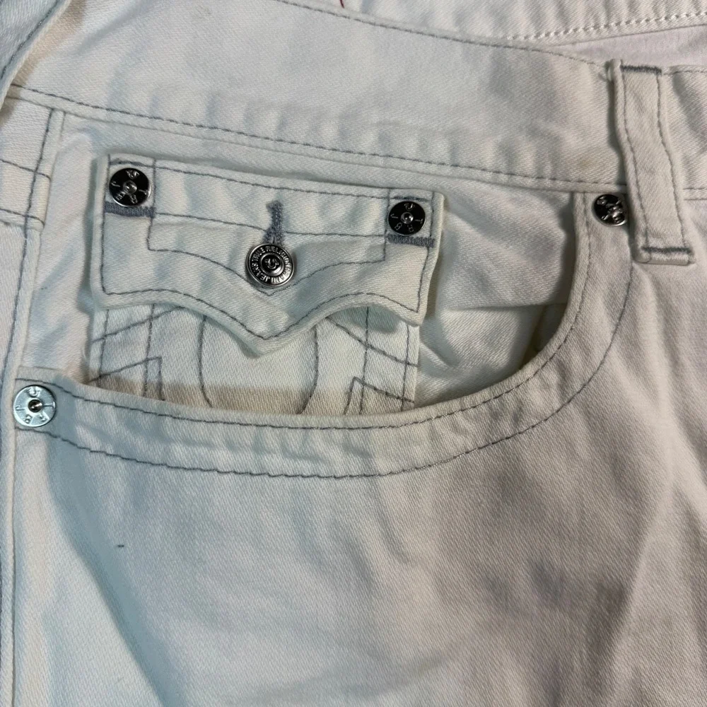 True Religion Straight Leg White Jeans Mens 42x34 Grey Stitch Baggy Wide Leg Y2K